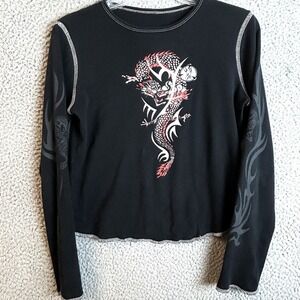 VTG Girlfriends LA Dragon Energy Graphic Long Sleeve Shirt Size M Tribal Sleeves